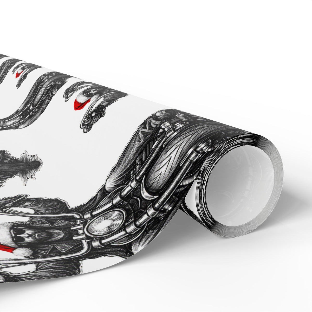 Vintage Santa Biker Pattern Wrapping Paper — Black, Red & White Holiday Gift Wrap