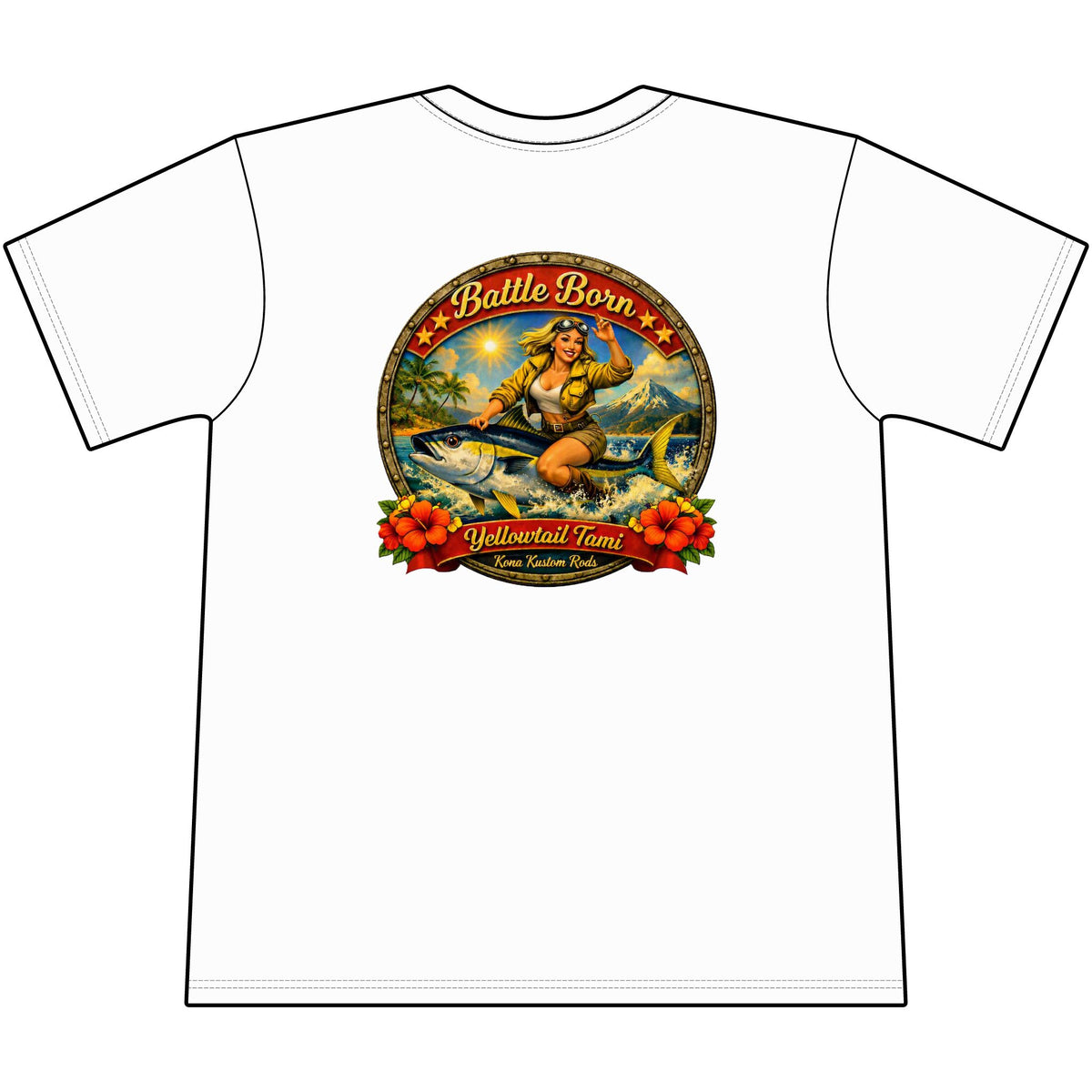 Kona Kustom Rods Yellowtail Tuna Retro Fishing Pocket Tee
