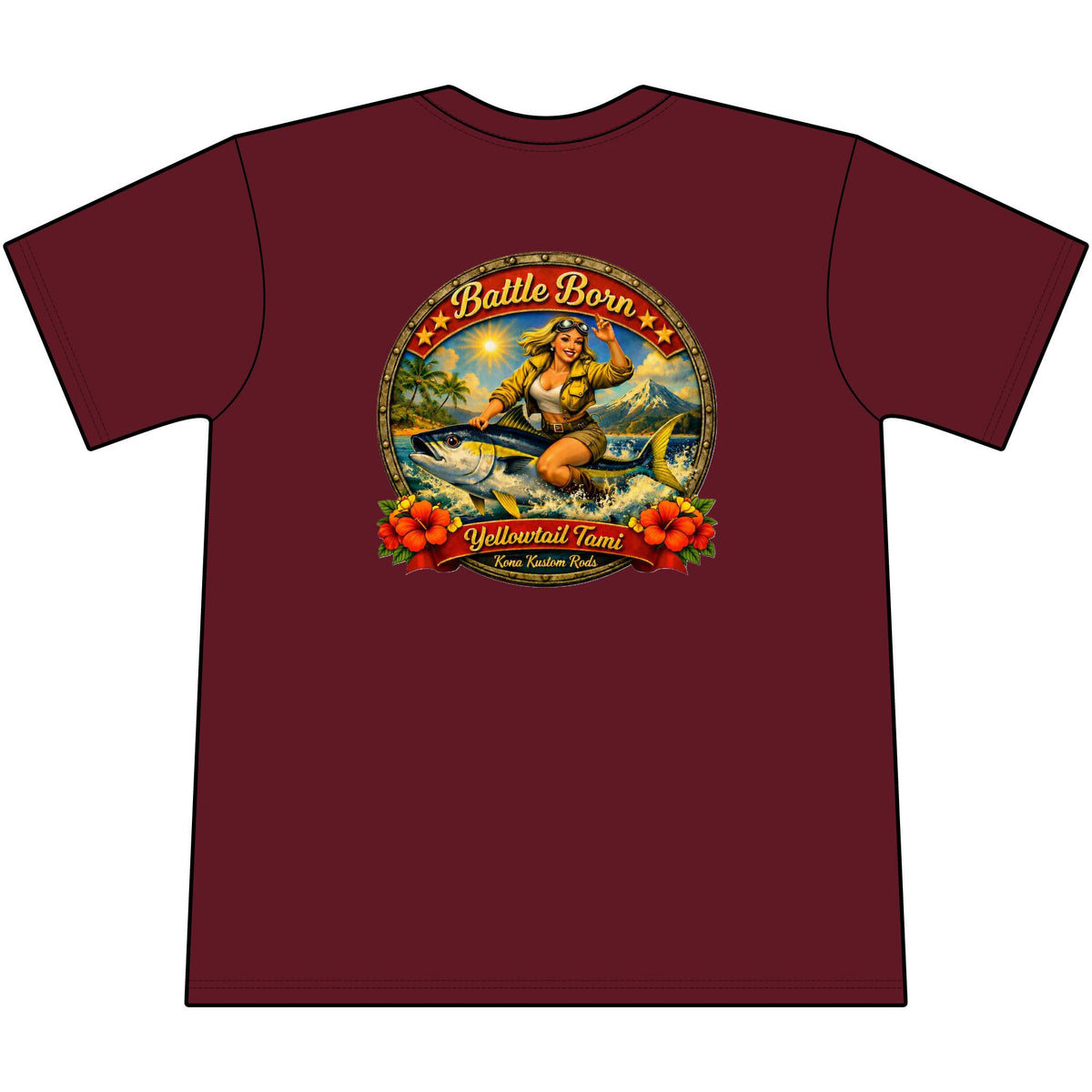 Kona Kustom Rods Yellowtail Tuna Retro Fishing Pocket Tee