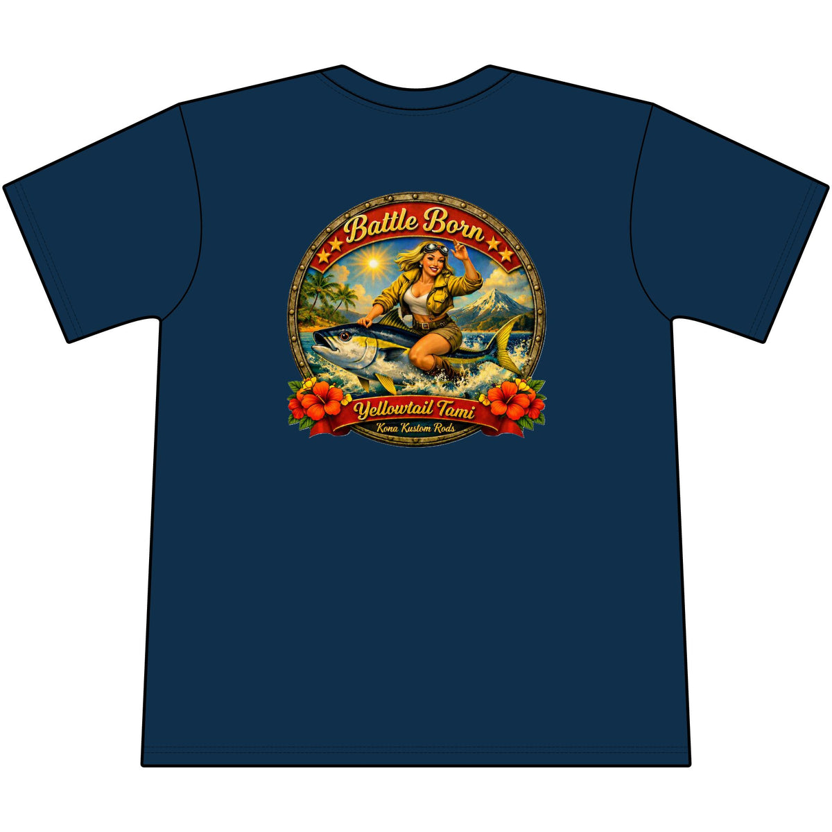 Kona Kustom Rods Yellowtail Tuna Retro Fishing Pocket Tee