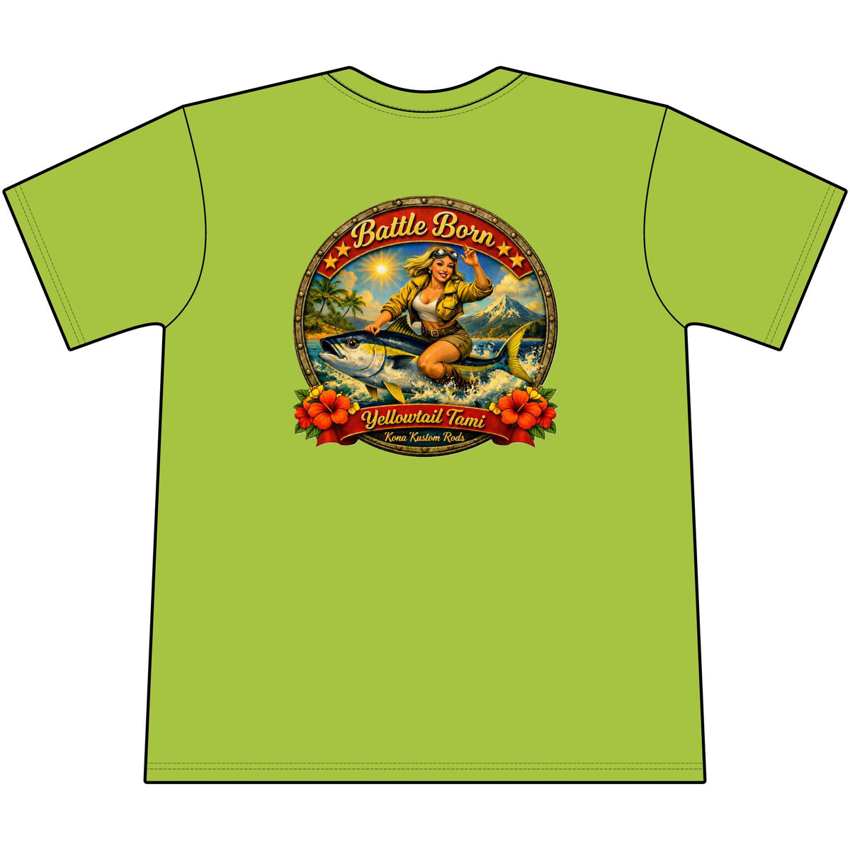 Kona Kustom Rods Yellowtail Tuna Retro Fishing Pocket Tee