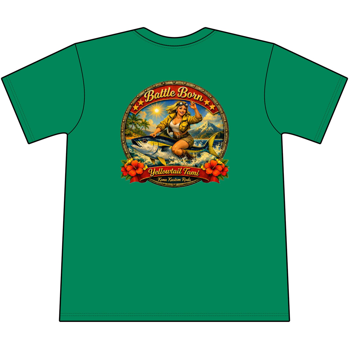 Kona Kustom Rods Yellowtail Tuna Retro Fishing Pocket Tee