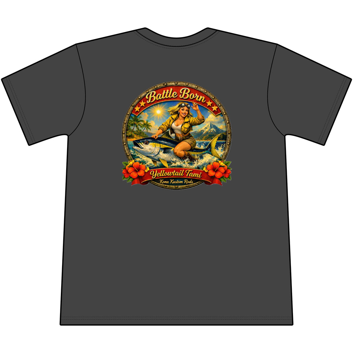 Kona Kustom Rods Yellowtail Tuna Retro Fishing Pocket Tee