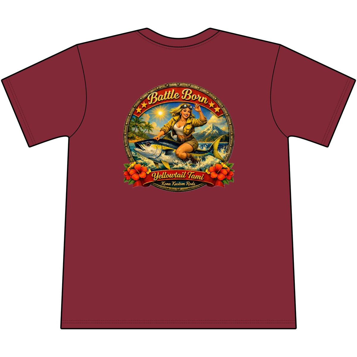 Kona Kustom Rods Yellowtail Tuna Retro Fishing Pocket Tee