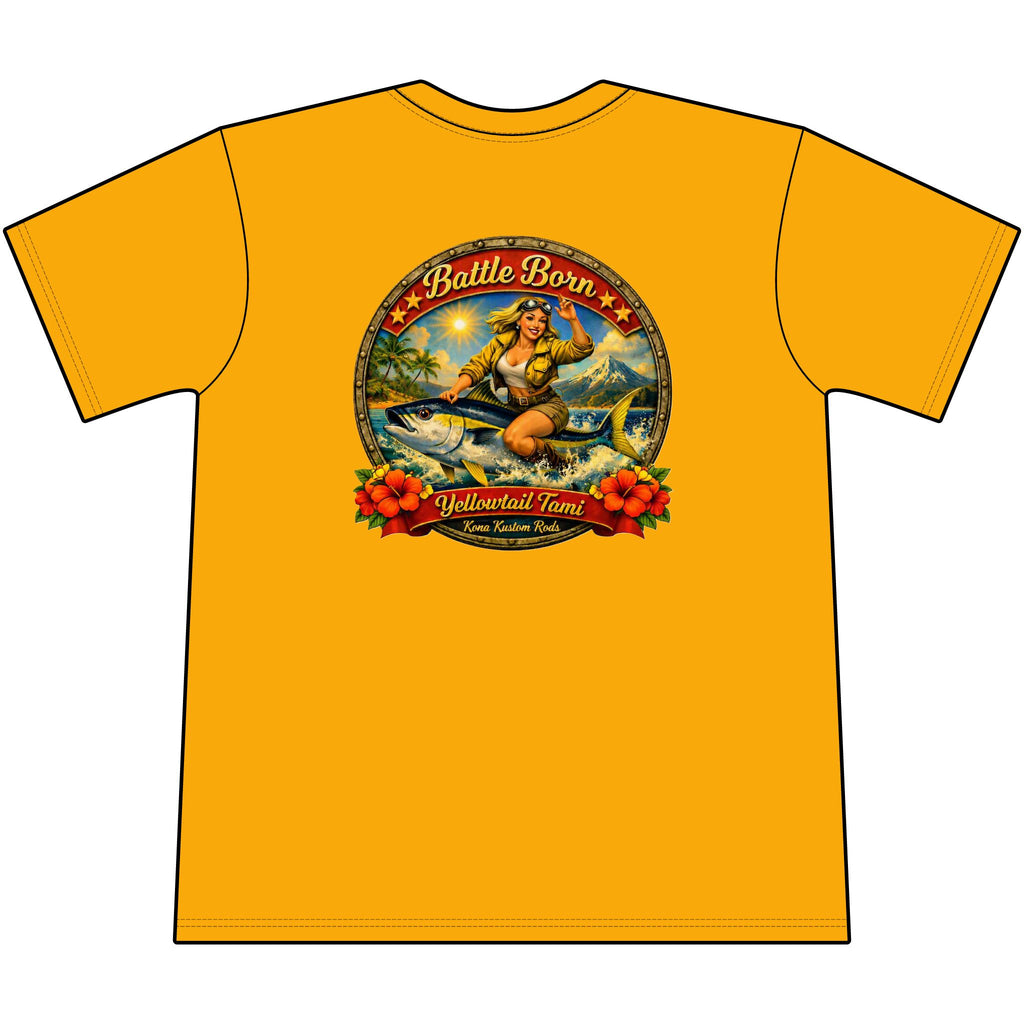Kona Kustom Rods Yellowtail Tuna Retro Fishing Pocket Tee