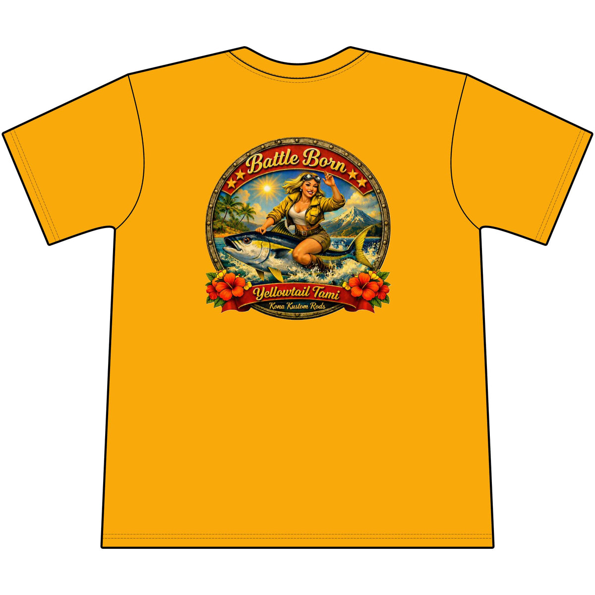Kona Kustom Rods Yellowtail Tuna Retro Fishing Pocket Tee
