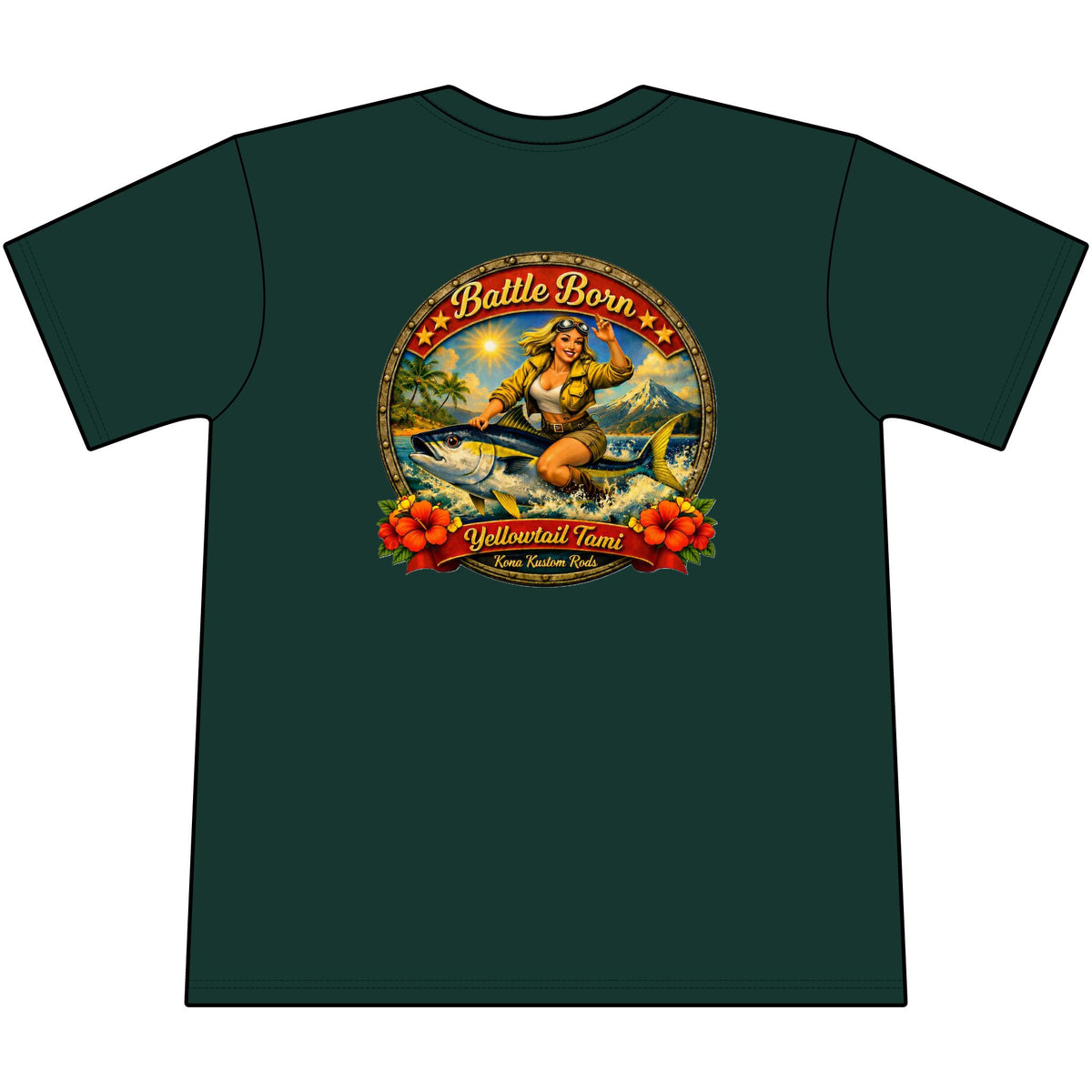 Kona Kustom Rods Yellowtail Tuna Retro Fishing Pocket Tee