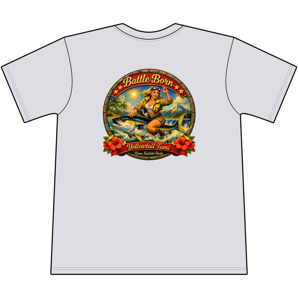Kona Kustom Rods Yellowtail Tuna Retro Fishing Pocket Tee