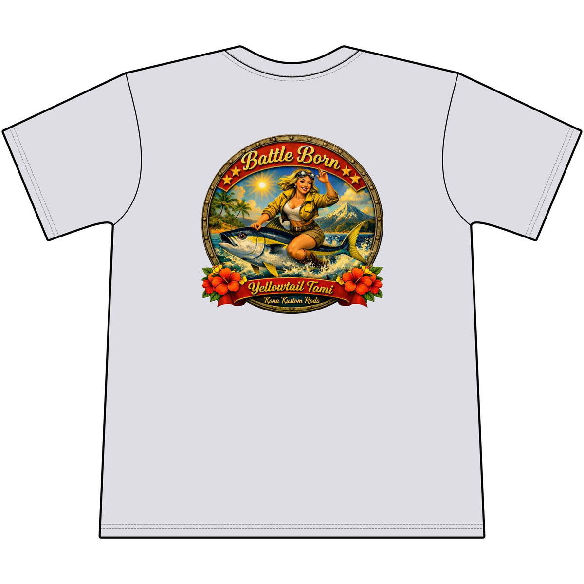 Kona Kustom Rods Yellowtail Tuna Retro Fishing Pocket Tee