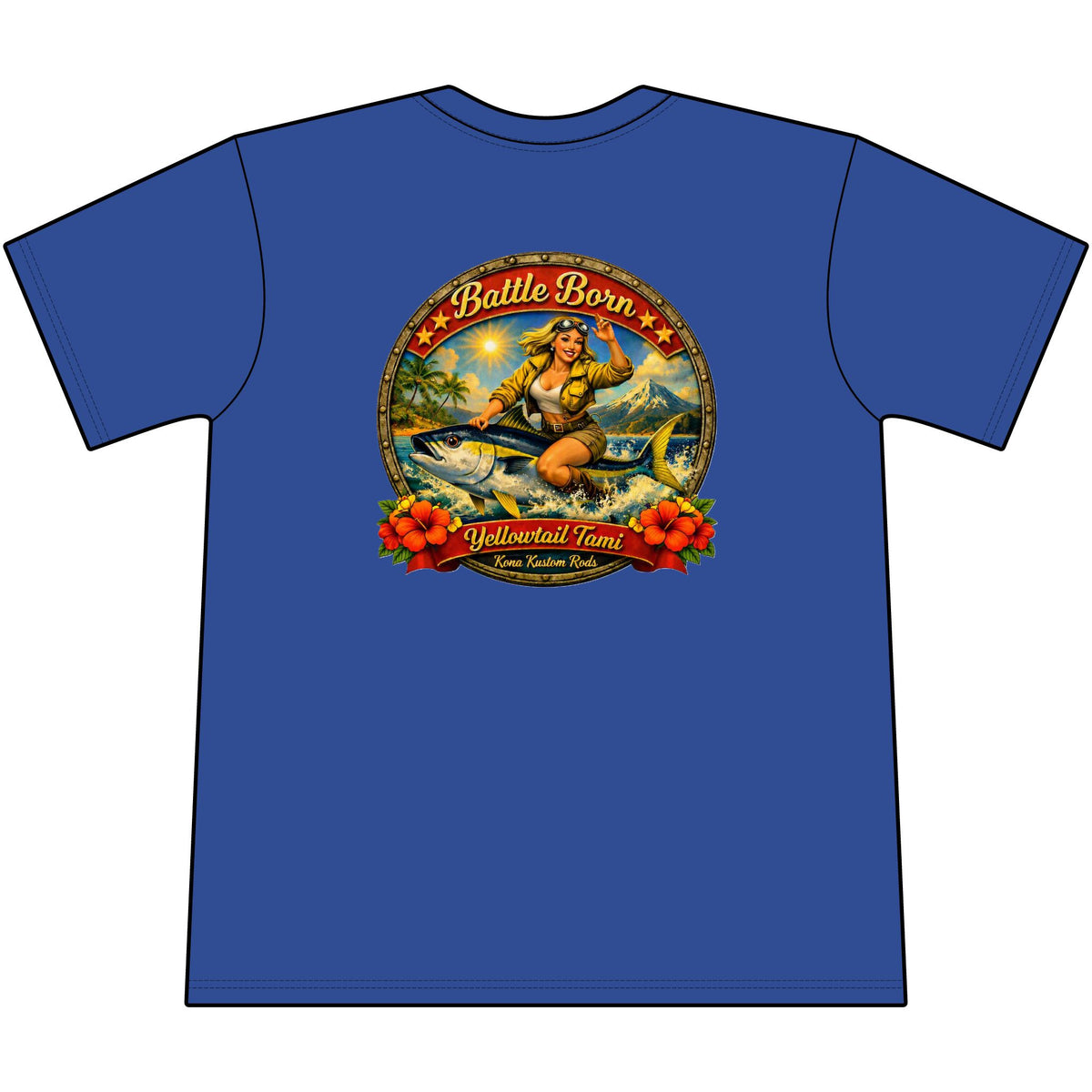 Kona Kustom Rods Yellowtail Tuna Retro Fishing Pocket Tee