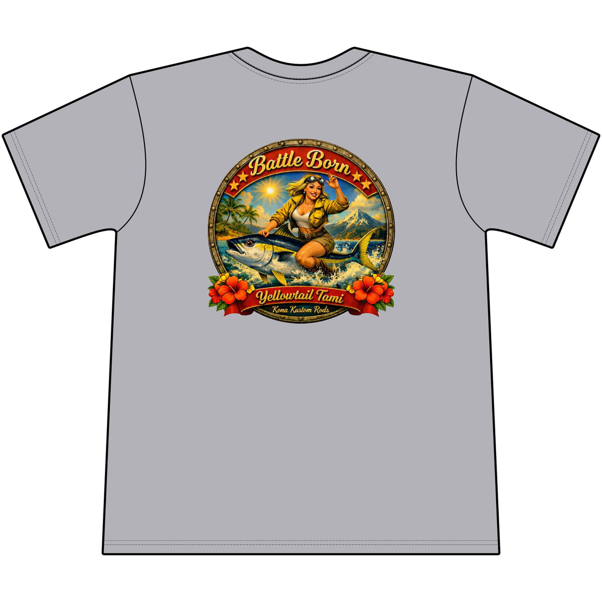 Kona Kustom Rods Yellowtail Tuna Retro Fishing Pocket Tee
