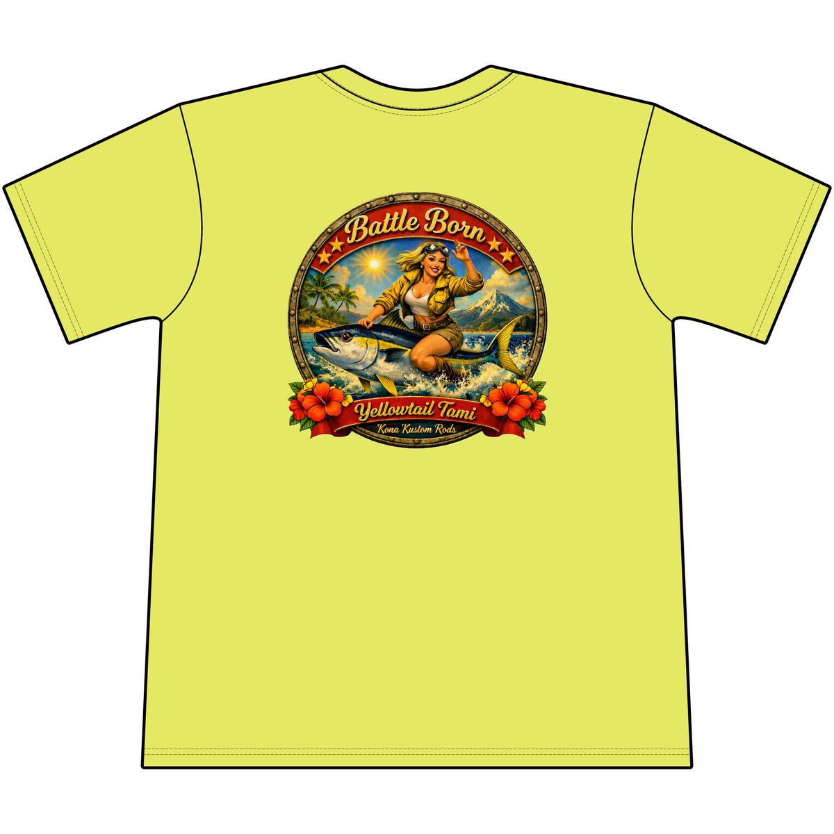 Kona Kustom Rods Yellowtail Tuna Retro Fishing Pocket Tee