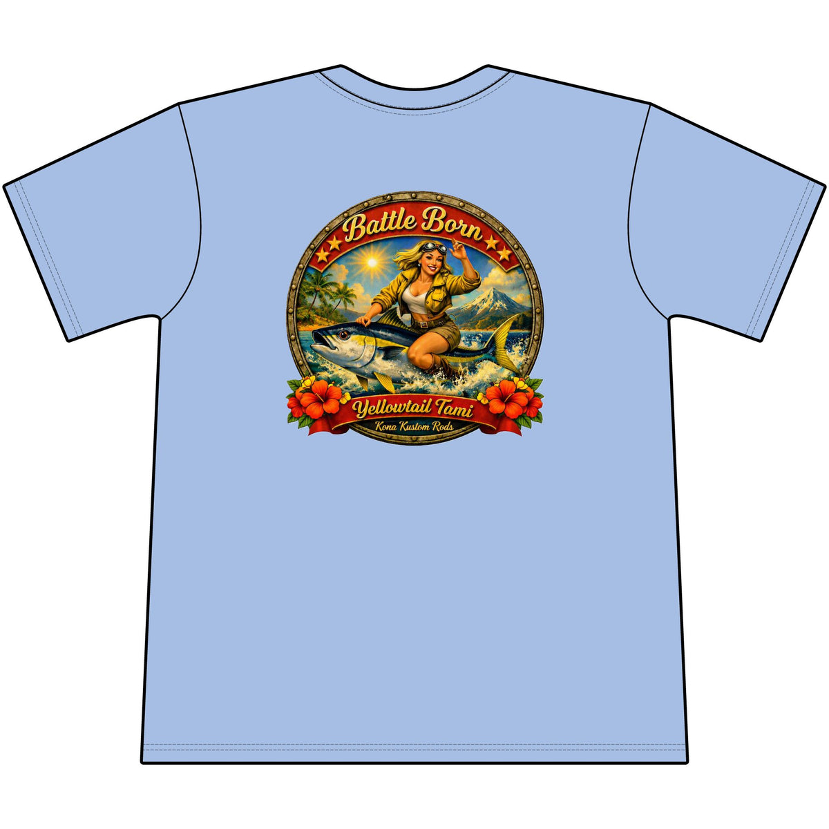 Kona Kustom Rods Yellowtail Tuna Retro Fishing Pocket Tee