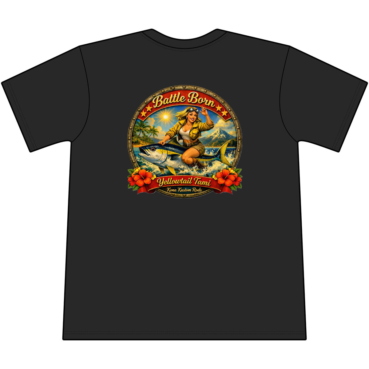 Kona Kustom Rods Yellowtail Tuna Retro Fishing Pocket Tee