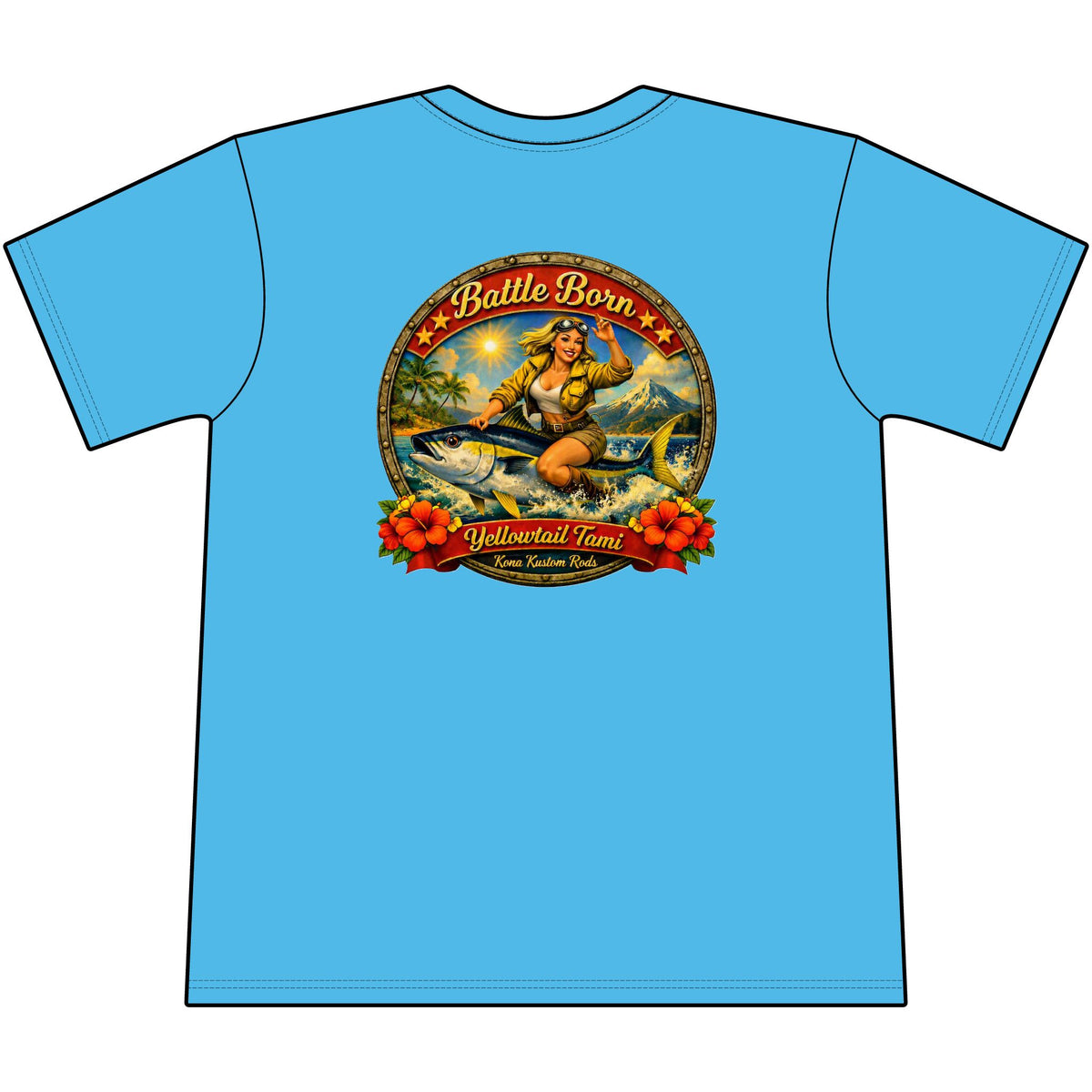 Kona Kustom Rods Yellowtail Tuna Retro Fishing Pocket Tee