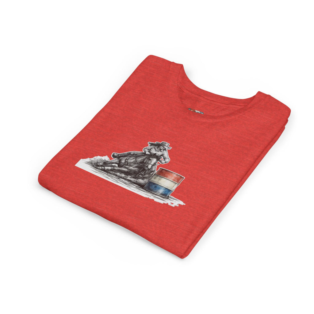 Youth Tee — Rodeo Cowgirl with Patriotic Barrel Graphic