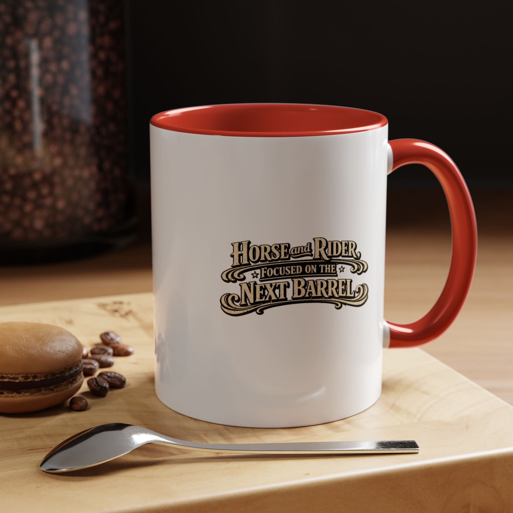 Barrel Racing Coffee Mug — "Horse and Rider Focused on the Next Barrel"
