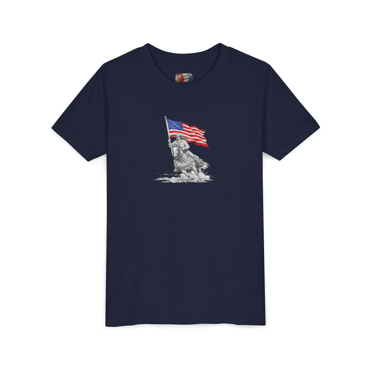 Youth Tee — Rodeo Barrel Racer with Patriotic Barrel Graphic
