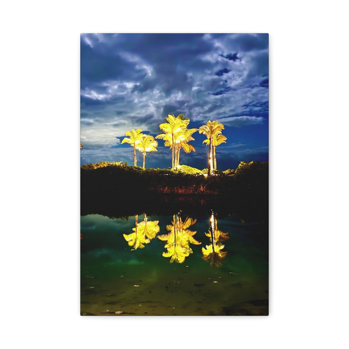 Palm Tree Reflection Matte Canvas Wall Art — Quanta Roo, Tropical Evening