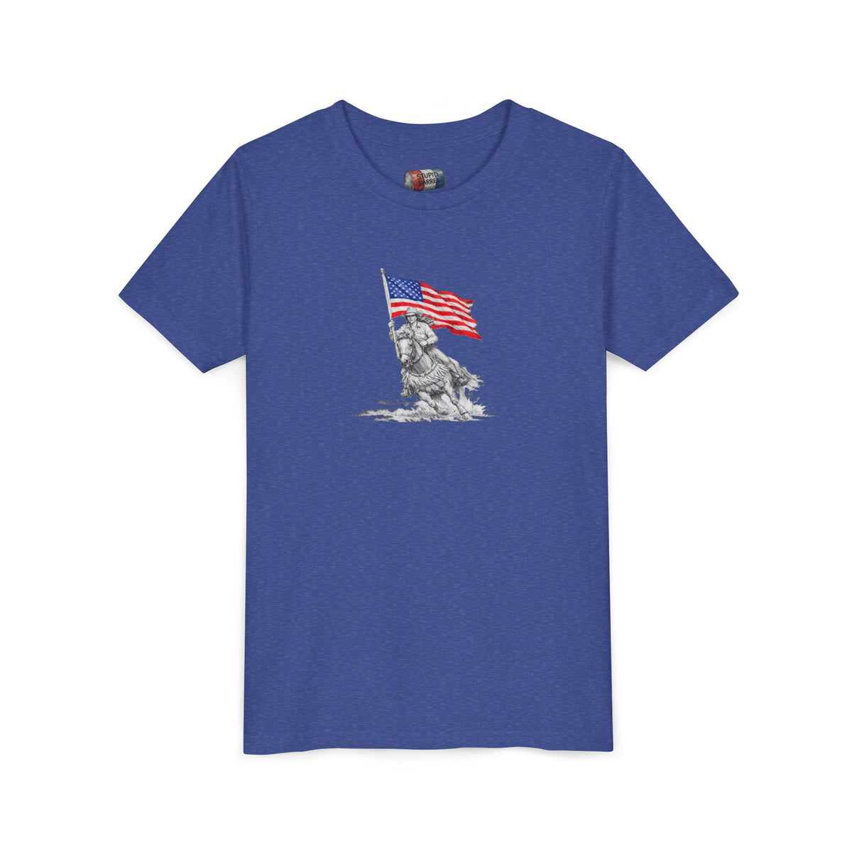 Youth Tee — Rodeo Barrel Racer with Patriotic Barrel Graphic