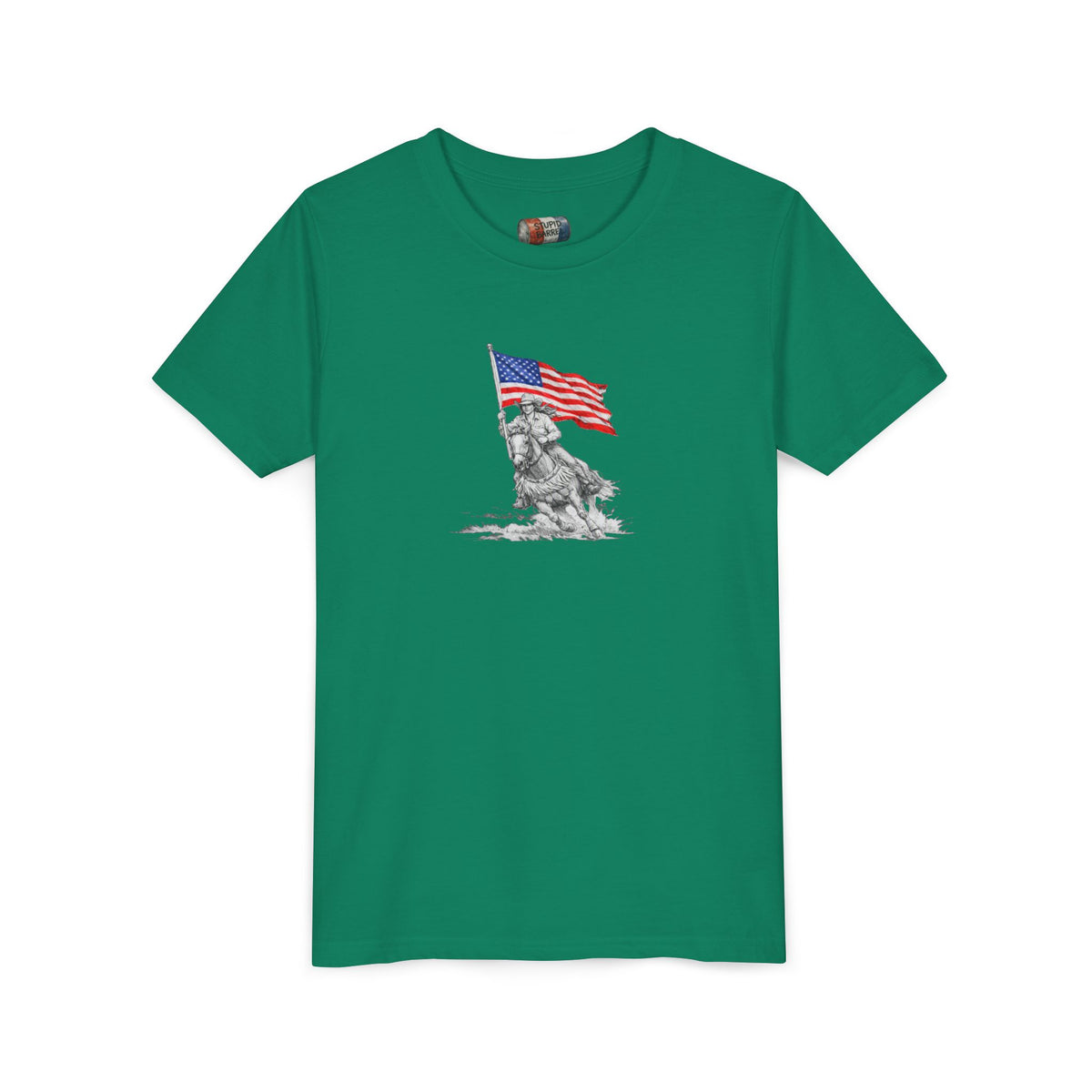 Youth Tee — Rodeo Barrel Racer with Patriotic Barrel Graphic