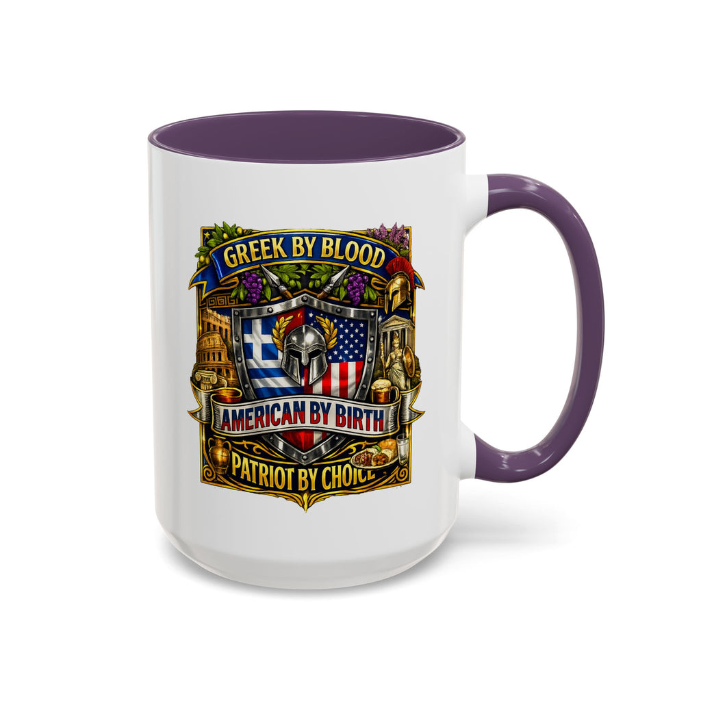 Greek by Blood, American by Birth Accent Coffee Mug – Patriotic Greek Heritage 11/15oz
