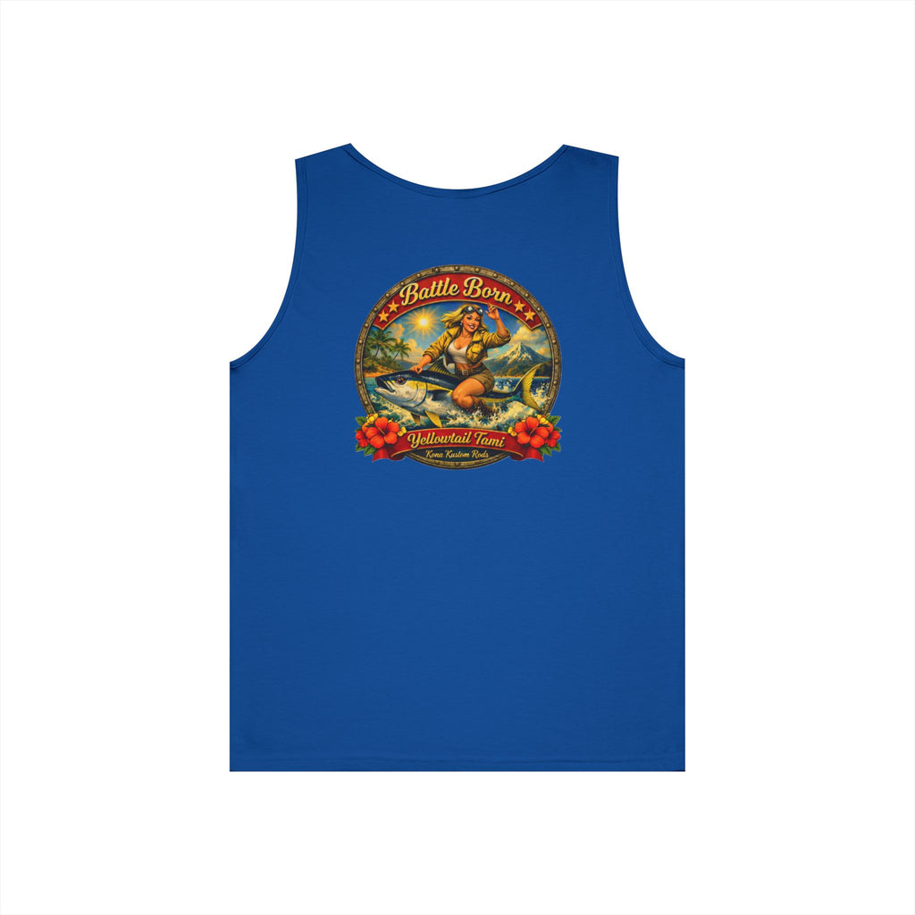 Kona Kustom Rods Tank Top — 'Yellowtail Tami' Retro Beach Graphic