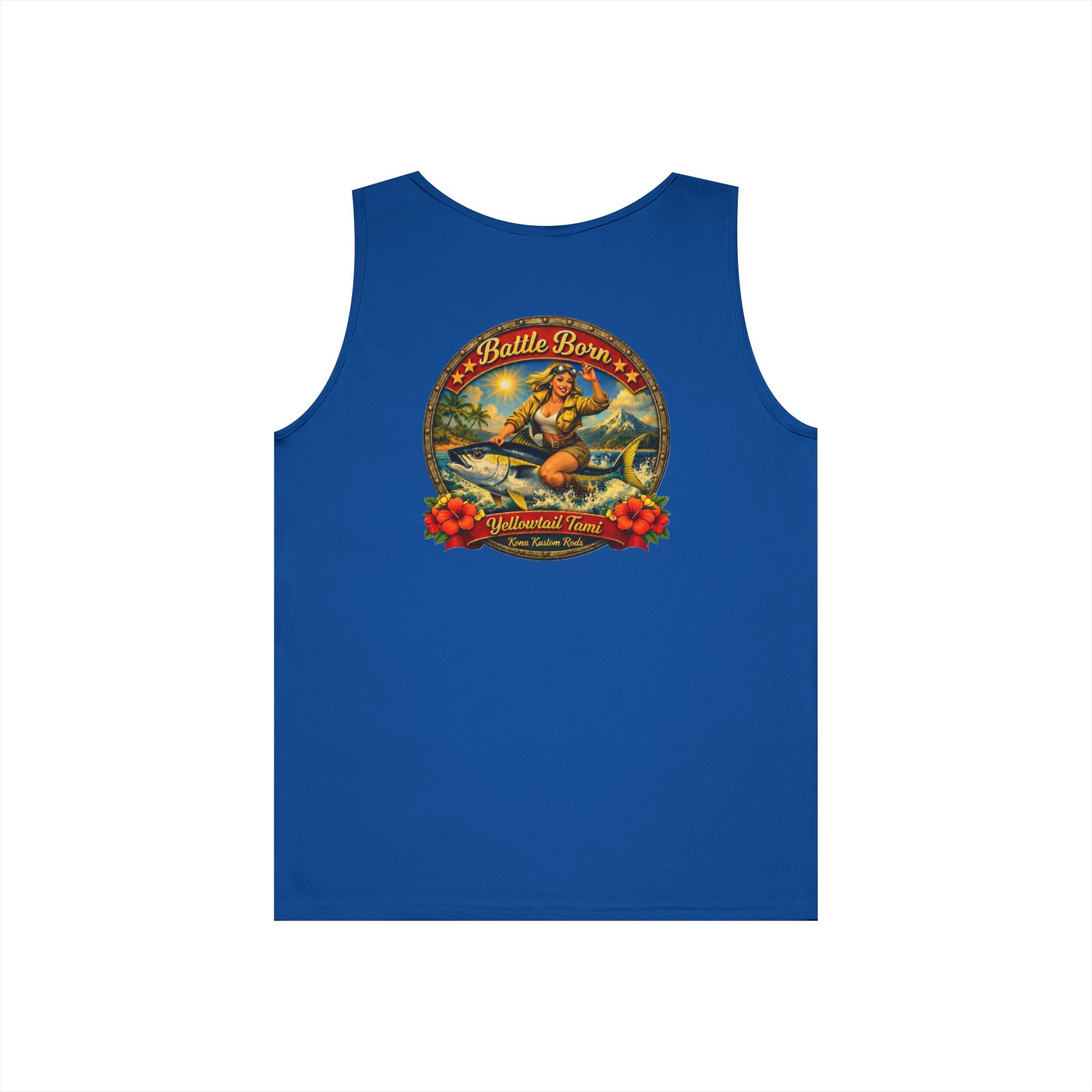 Kona Kustom Rods Tank Top — 'Yellowtail Tami' Retro Beach Graphic