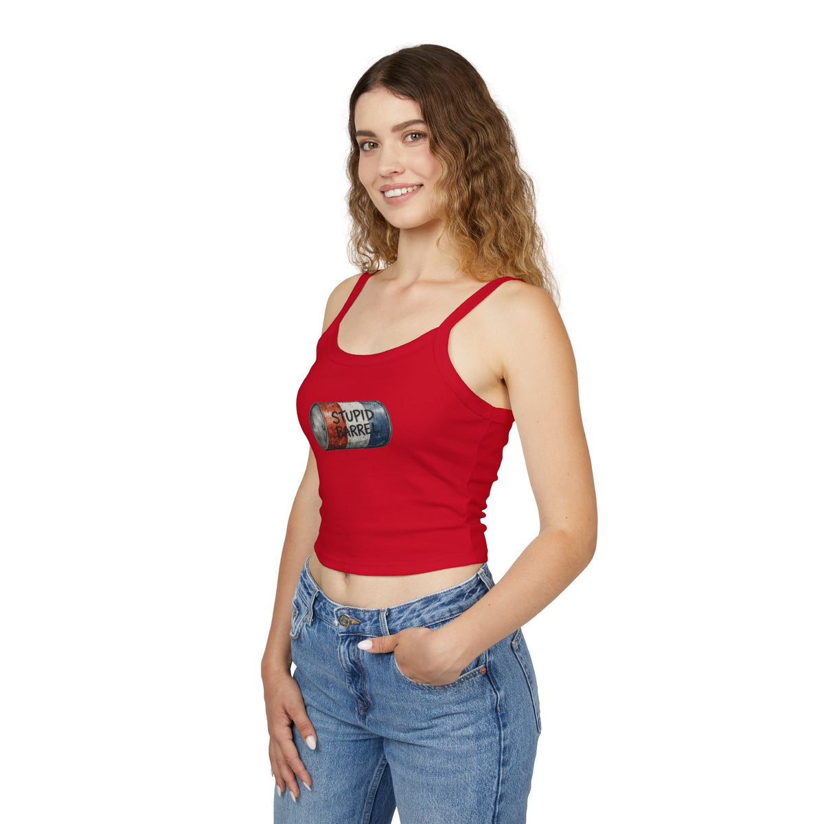 Stupid Barrel Graphic Cropped Tank — Women’s Spaghetti Strap Crop Top