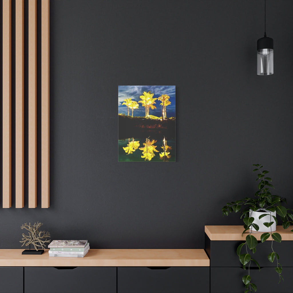 Palm Tree Reflection Matte Canvas Wall Art — Quanta Roo, Tropical Evening