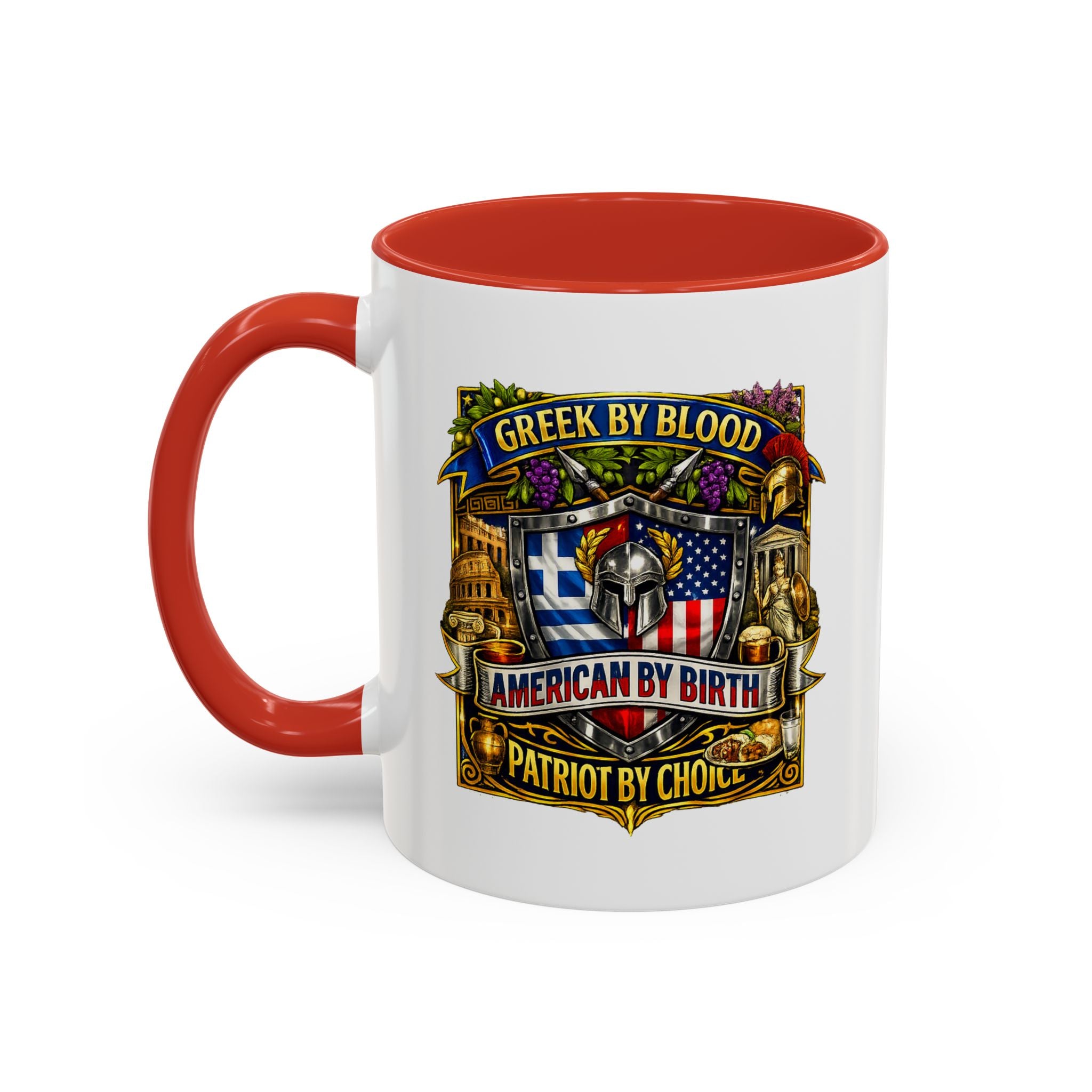 Greek by Blood, American by Birth Accent Coffee Mug – Patriotic Greek Heritage 11/15oz