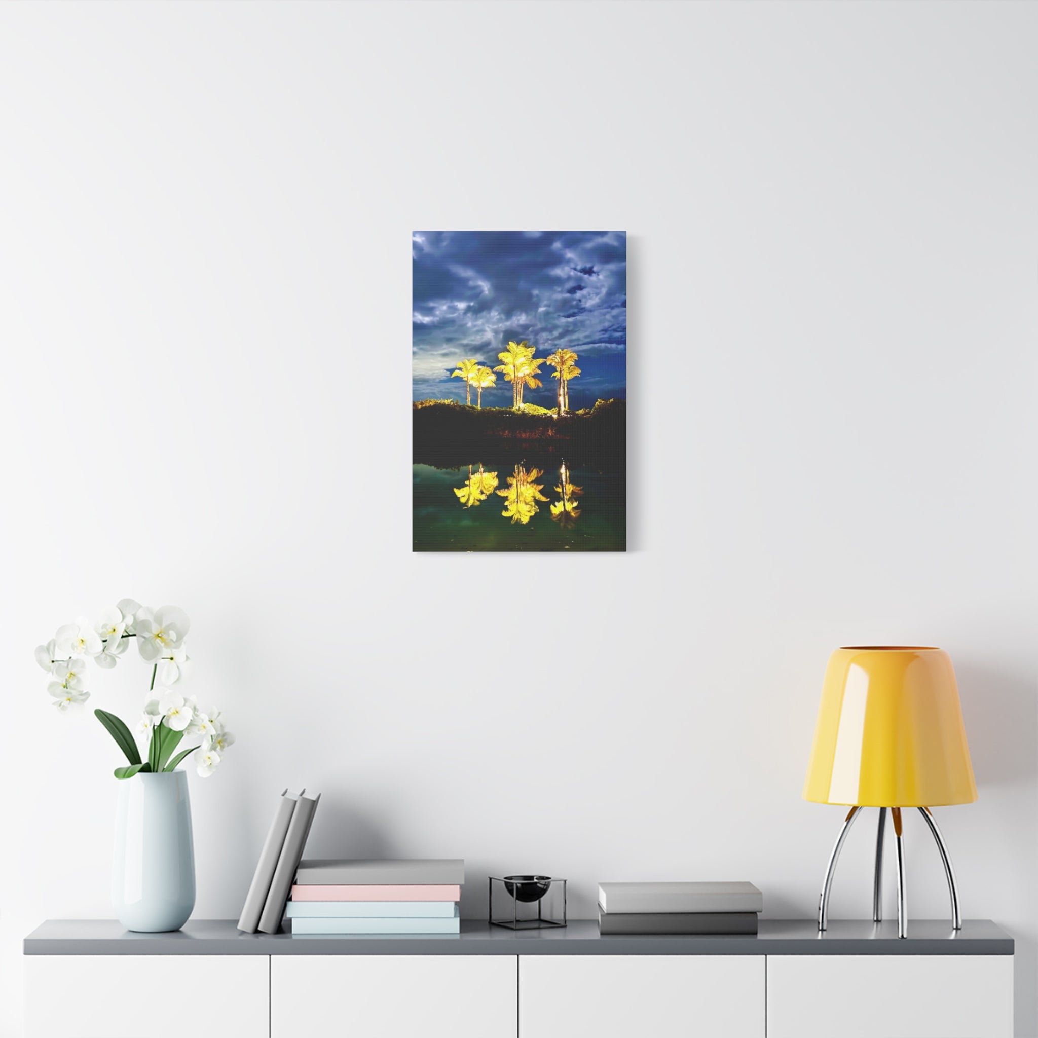 Palm Tree Reflection Matte Canvas Wall Art — Quanta Roo, Tropical Evening