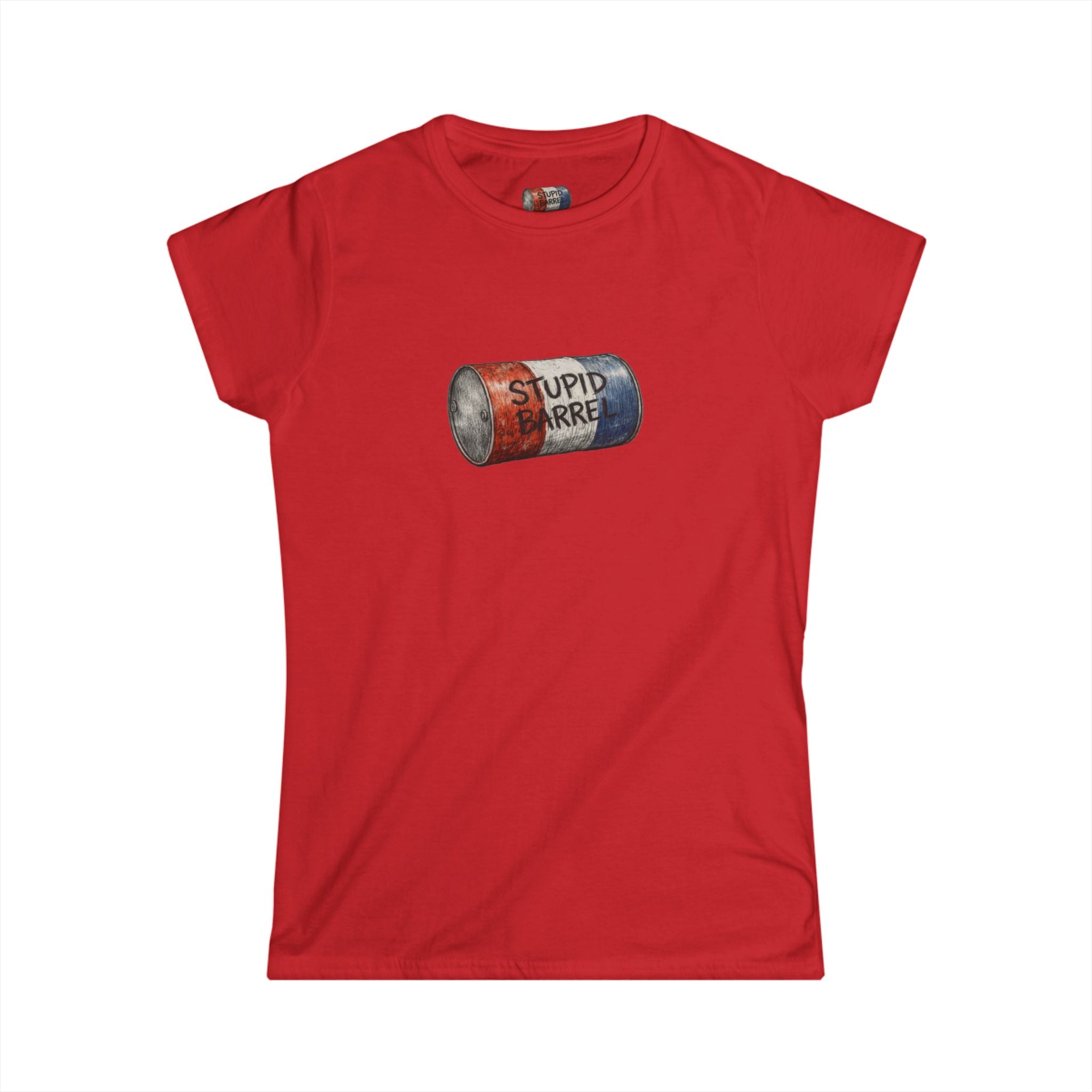"Stupid Barrel" Women's White Soft style Tee — Classic Everyday Crewneck T-Shirt