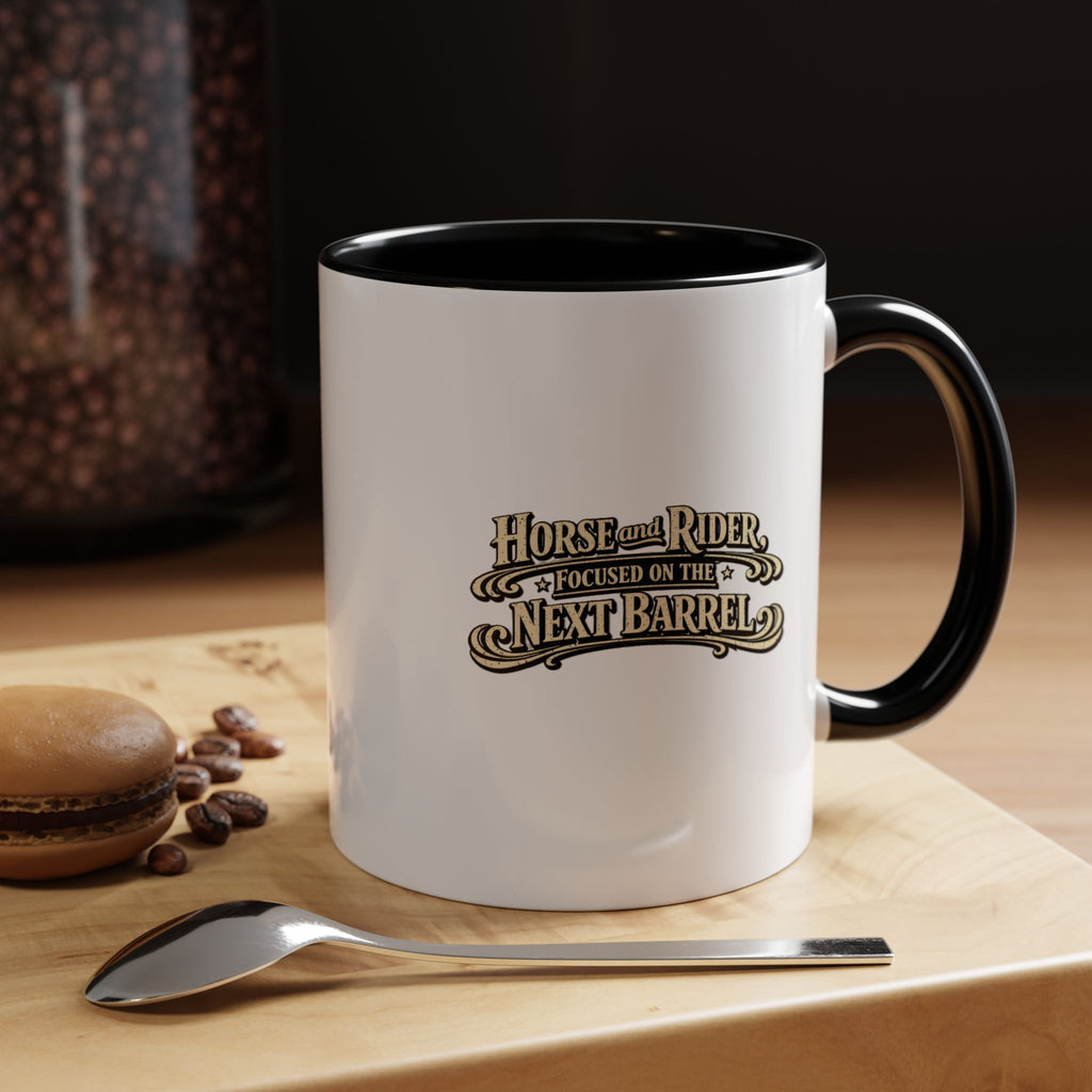 Barrel Racing Coffee Mug — "Horse and Rider Focused on the Next Barrel"