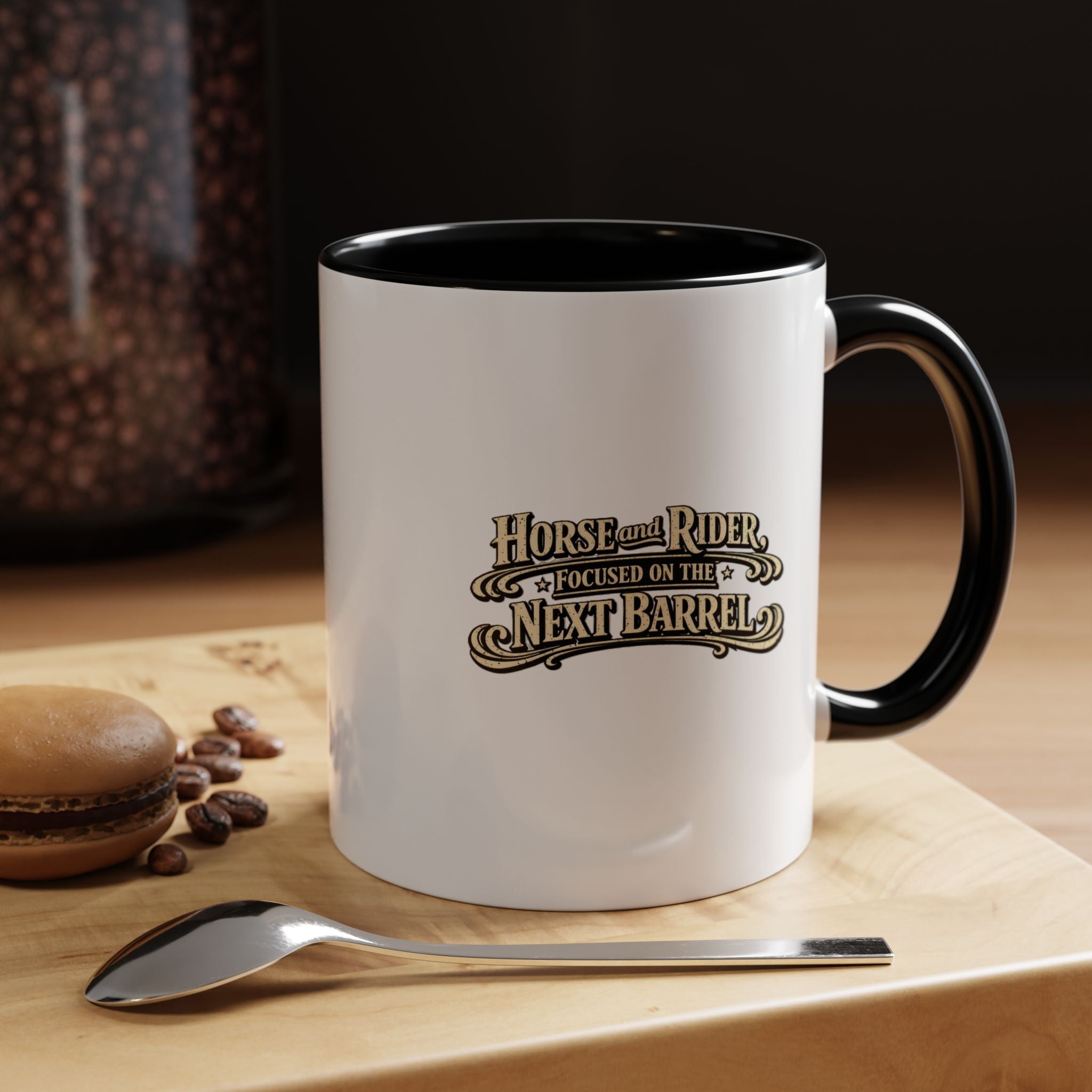 Barrel Racing Coffee Mug — "Horse and Rider Focused on the Next Barrel"