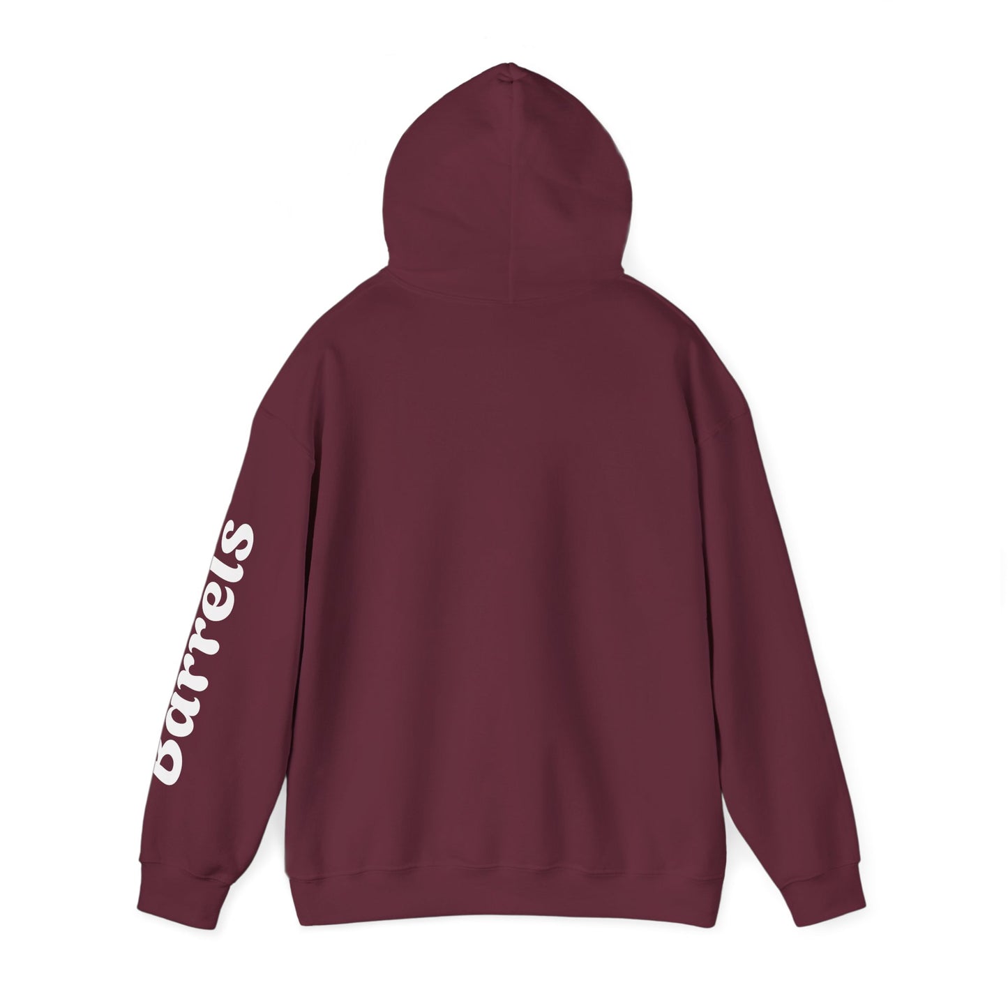 Cowboy Barrel Racing Hoodie — Western Rodeo Pullover with 'barrels' Sleeve Text
