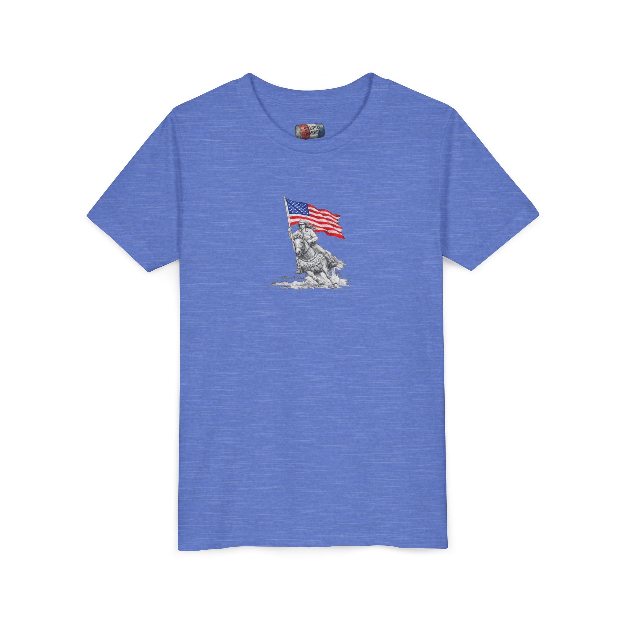 Youth Tee — Rodeo Bull Rider with Patriotic Barrel Graphic