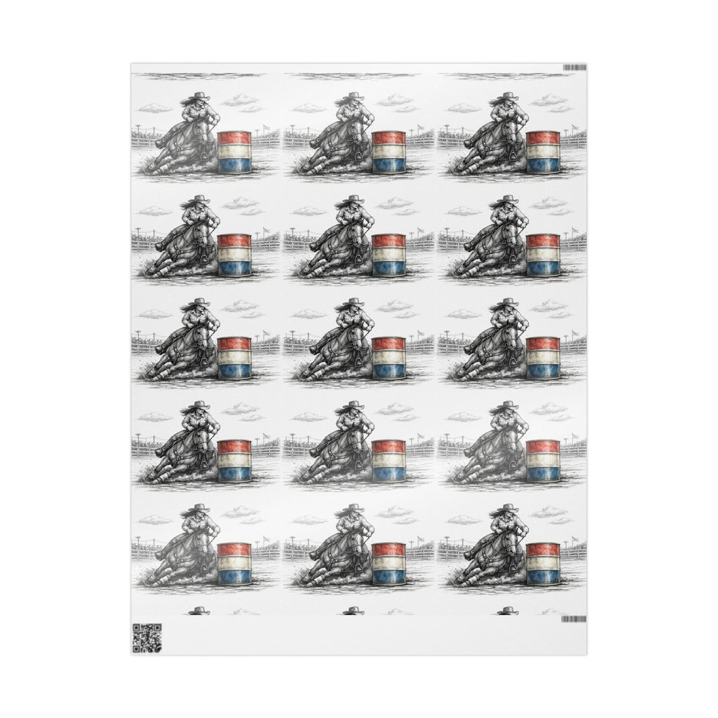 Barrel Racing Wrapping Paper Roll — Black Sketch Rodeo Gift Wrap