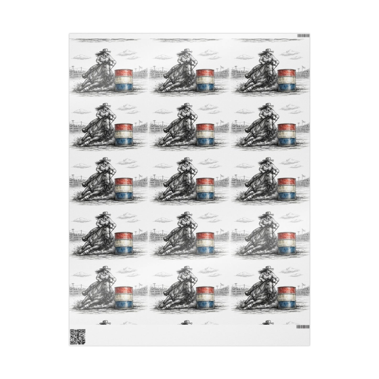 Barrel Racing Wrapping Paper Roll — Black Sketch Rodeo Gift Wrap