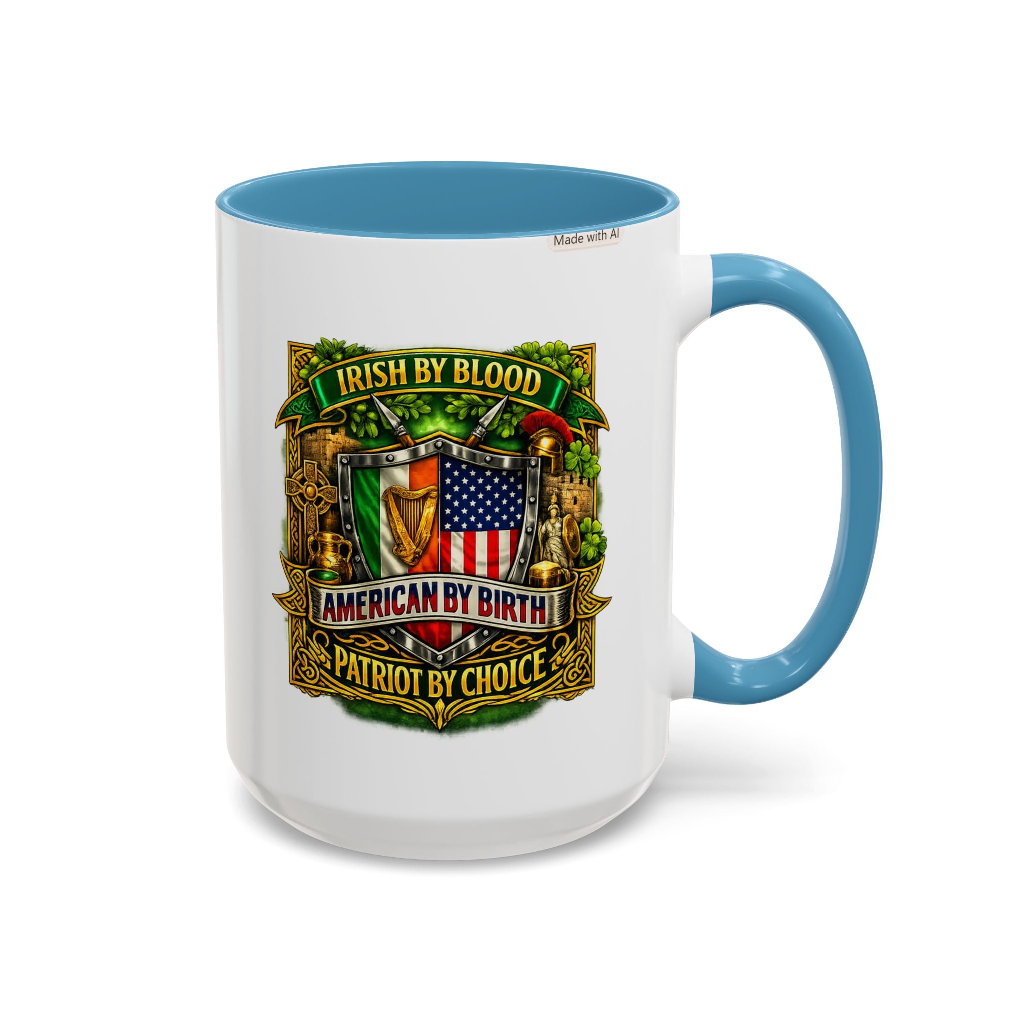 Irish Pride Coffee Mug — "Irish by Blood, American by Birth, Patriot by Choice" Patriotic Ceramic Mug