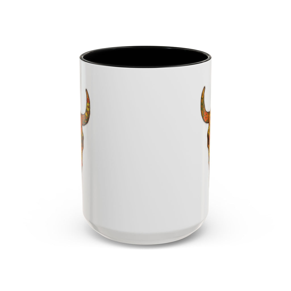 Red Floral Bull Skull Coffee Mug — Southwestern Accent 11/15oz
