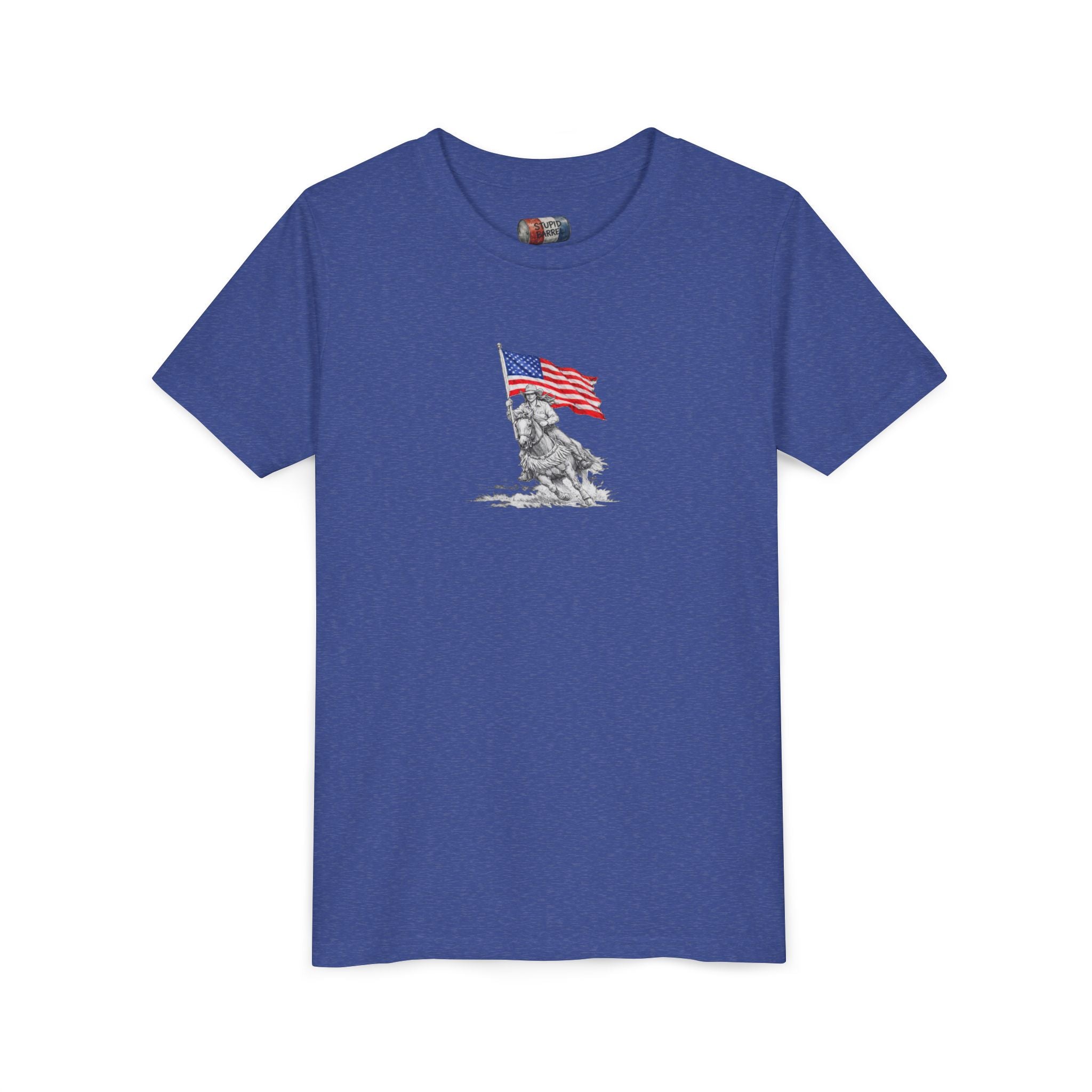 Youth Tee — Rodeo Bull Rider with Patriotic Barrel Graphic