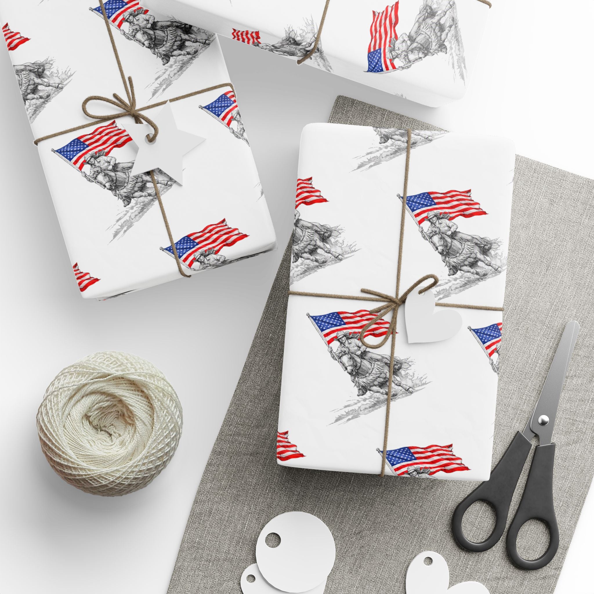 Grand Entry Cowgirl Wrapping Paper Roll — Red, White & Blue, Black Sketch Rodeo Gift Wrap