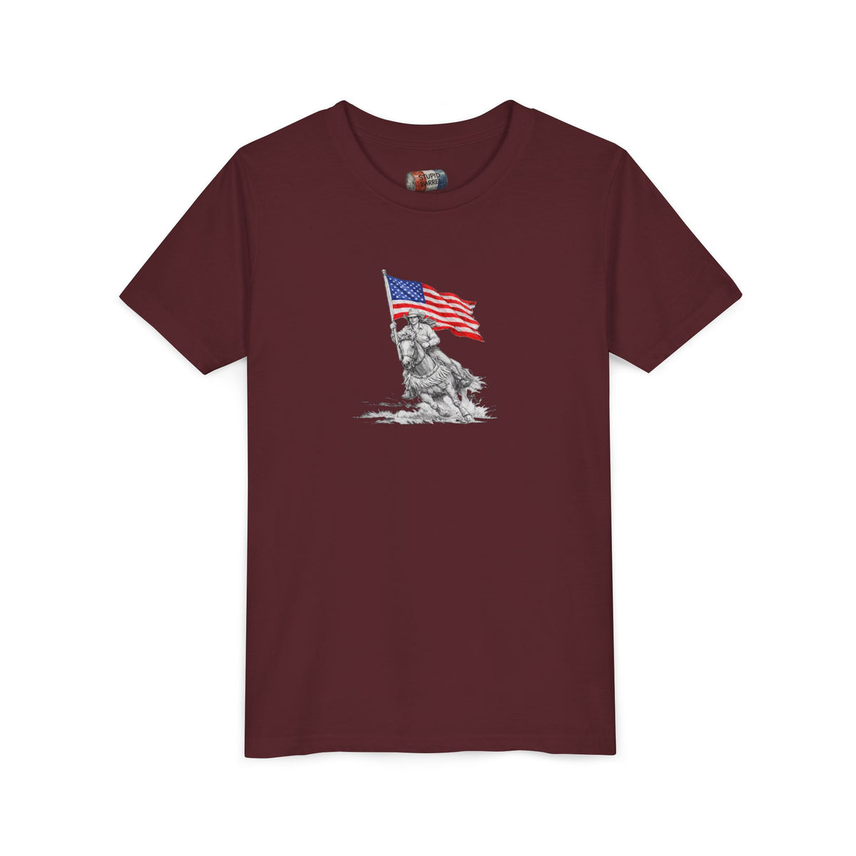 Youth Tee — Rodeo Barrel Racer with Patriotic Barrel Graphic