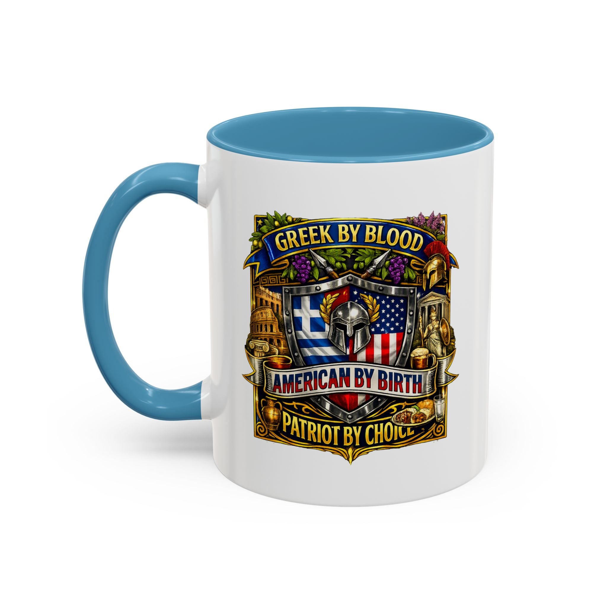 Greek by Blood, American by Birth Accent Coffee Mug – Patriotic Greek Heritage 11/15oz