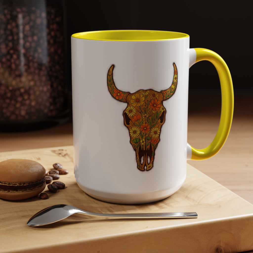 Copy of Turquoise Floral Bull Skull Coffee Mug — Southwestern Accent 11/15oz