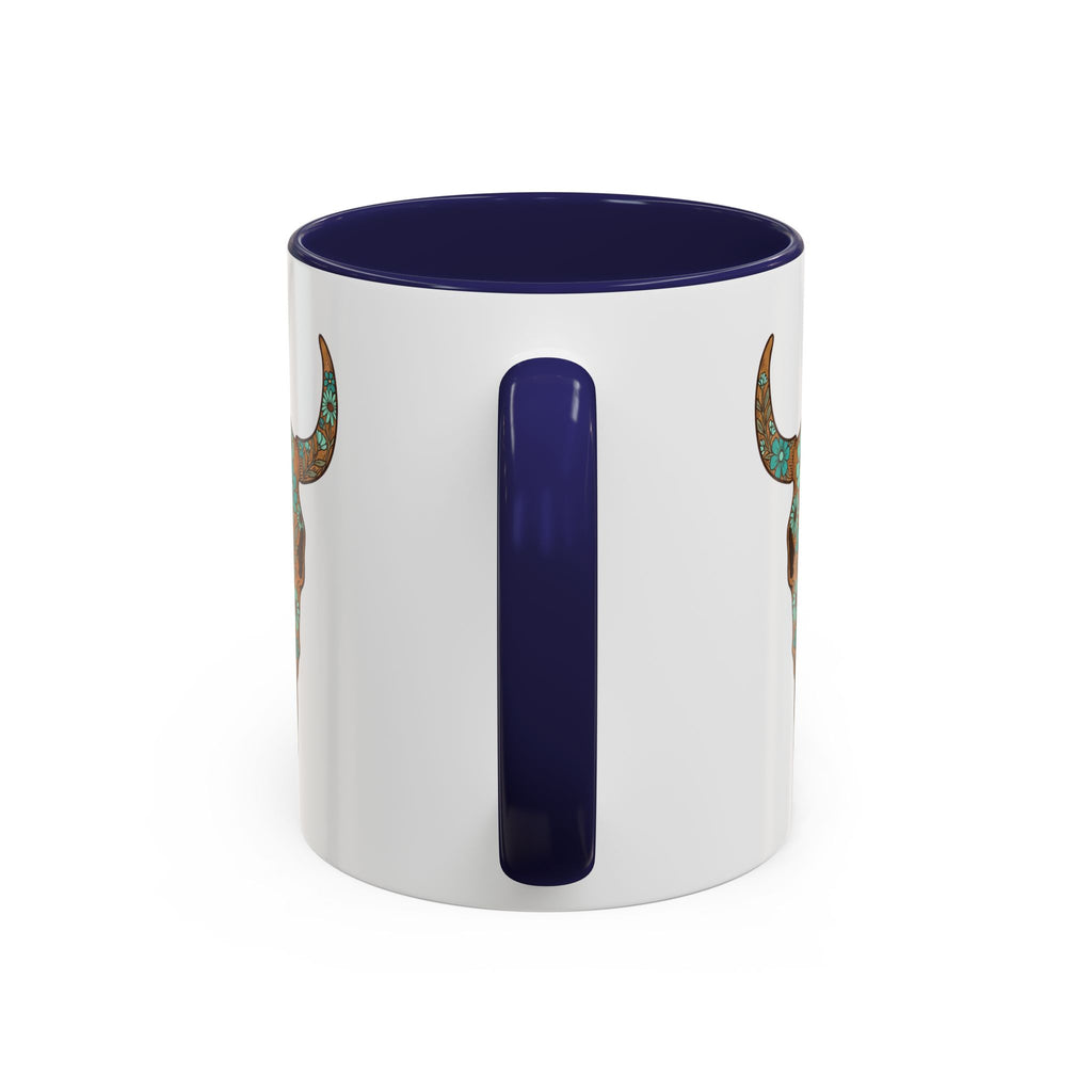 Turquoise Floral Bull Skull Coffee Mug — Southwestern Accent 11/15oz