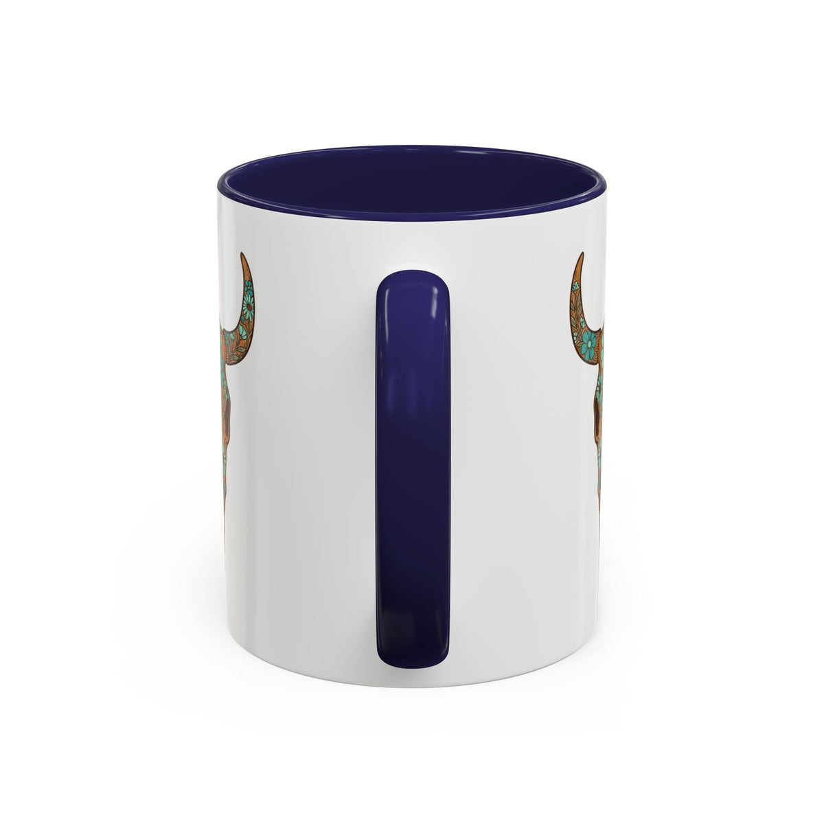 Turquoise Floral Bull Skull Coffee Mug — Southwestern Accent 11/15oz