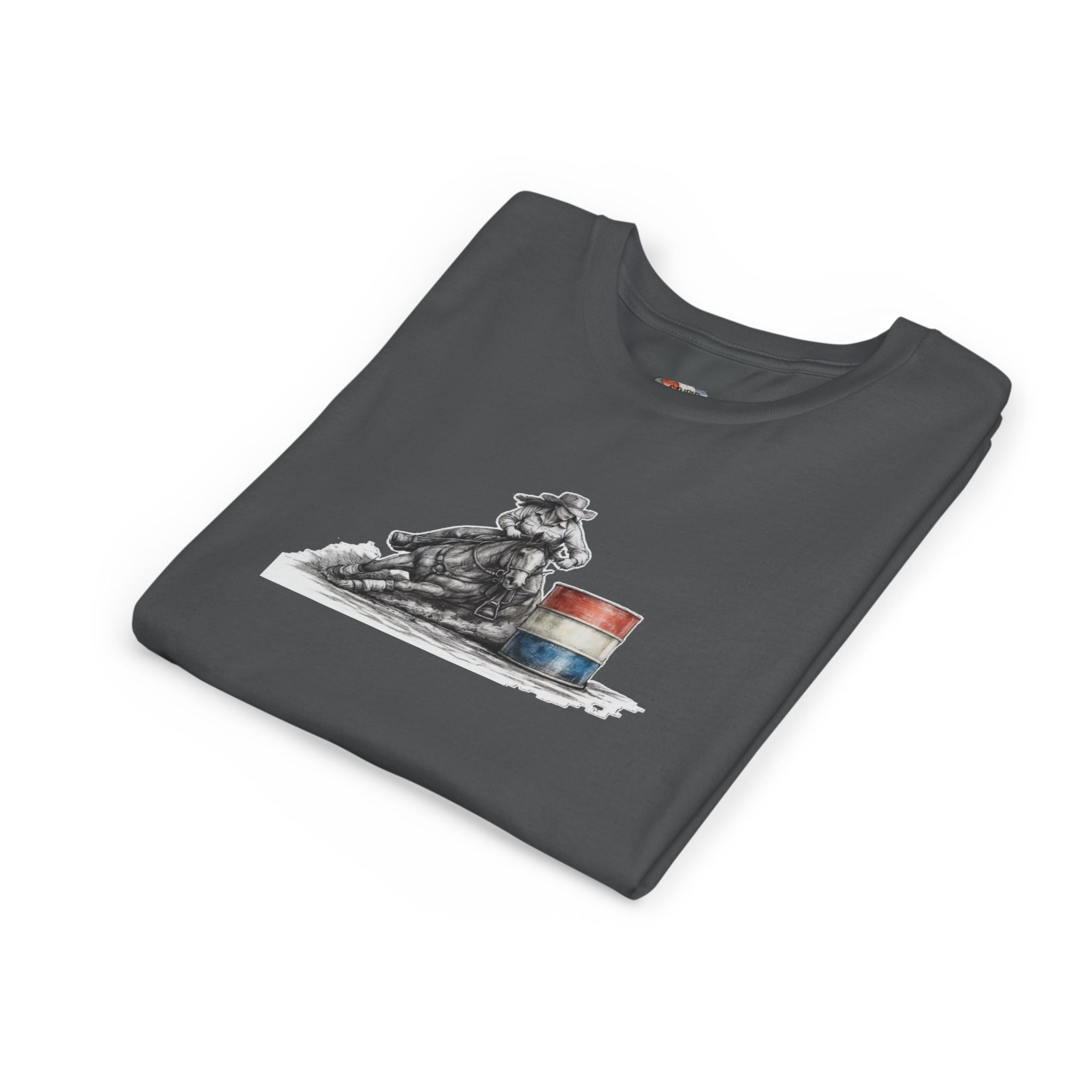 Youth Tee — Rodeo Cowgirl with Patriotic Barrel Graphic