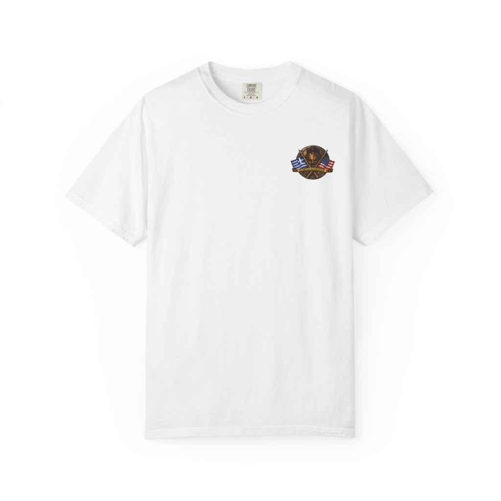 Greek American Heritage T-Shirt — Eagle Crest with Flags & "One Nation" Emblem